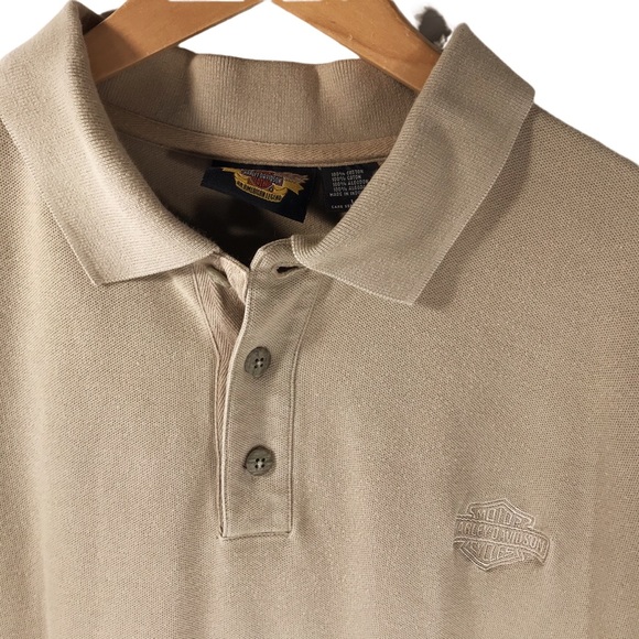 Harley-Davidson Polo Shirt Tan Short Sleeve Small Embroidered Logo Men’s Large - Picture 3 of 14